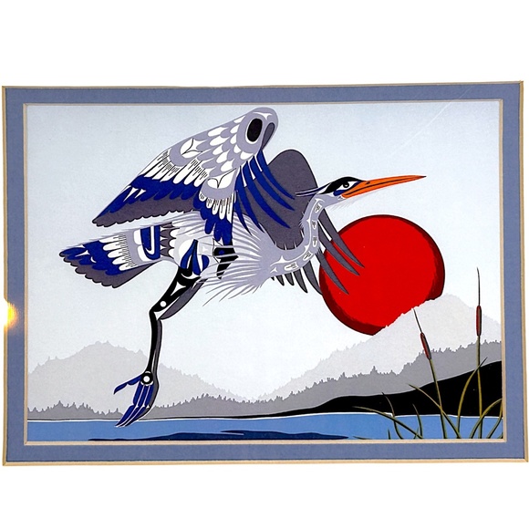 Morning Flight by George Hunt Jr. - Blue Heron 1991 Silkscreen Print 10x12” - Picture 1 of 11